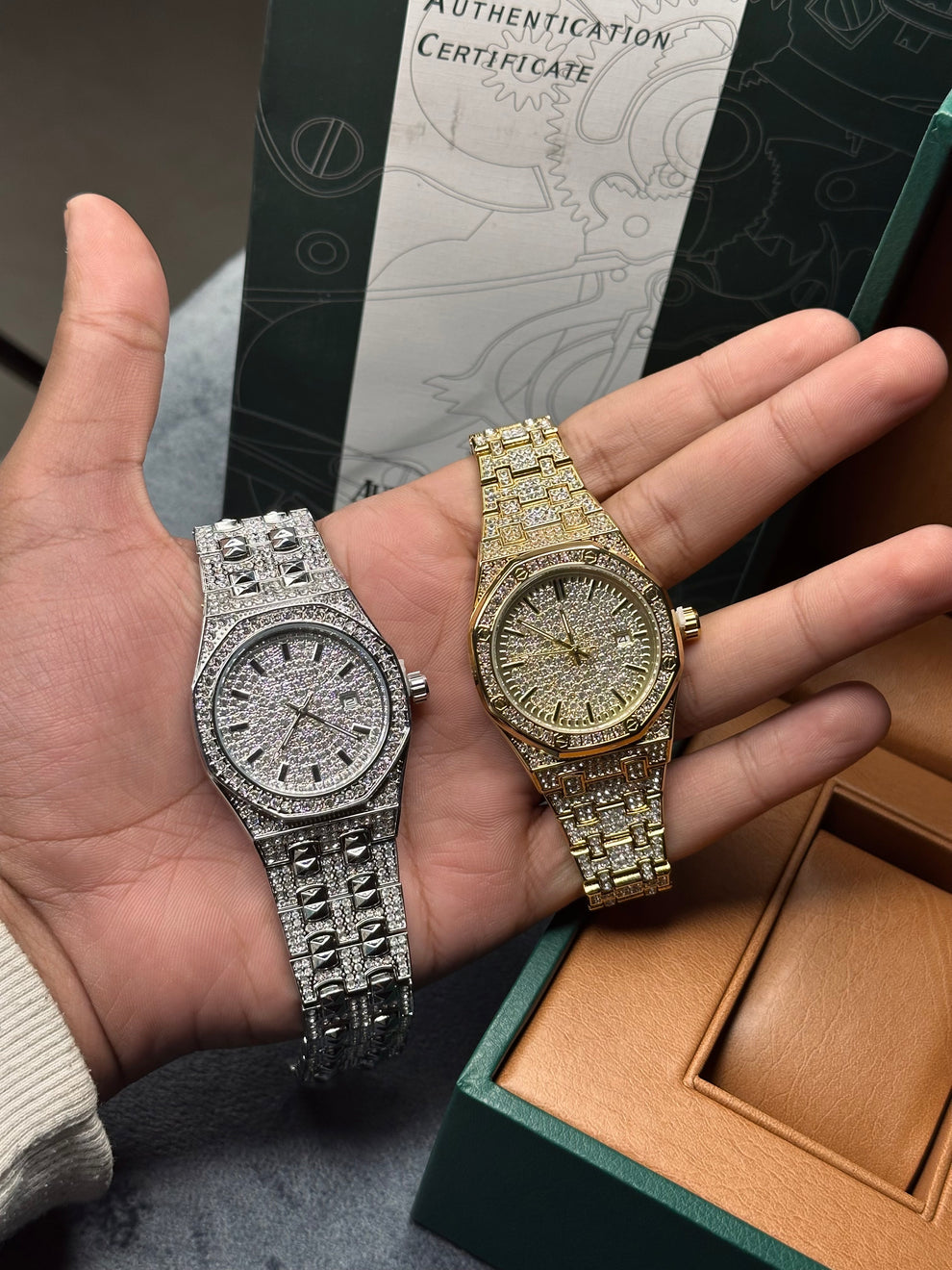 Fully Iced Out Luxury Watch – Silver & Gold Variants