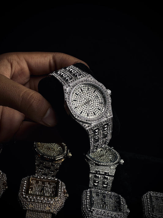 Fully Iced Out Luxury Watch – Silver & Gold Variants