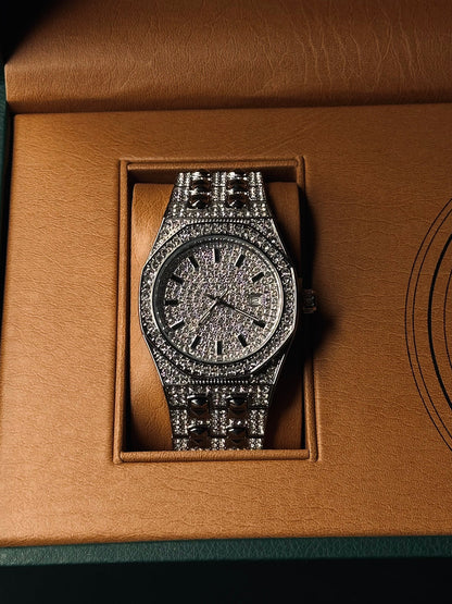 Fully Iced Out Luxury Watch – Silver & Gold Variants